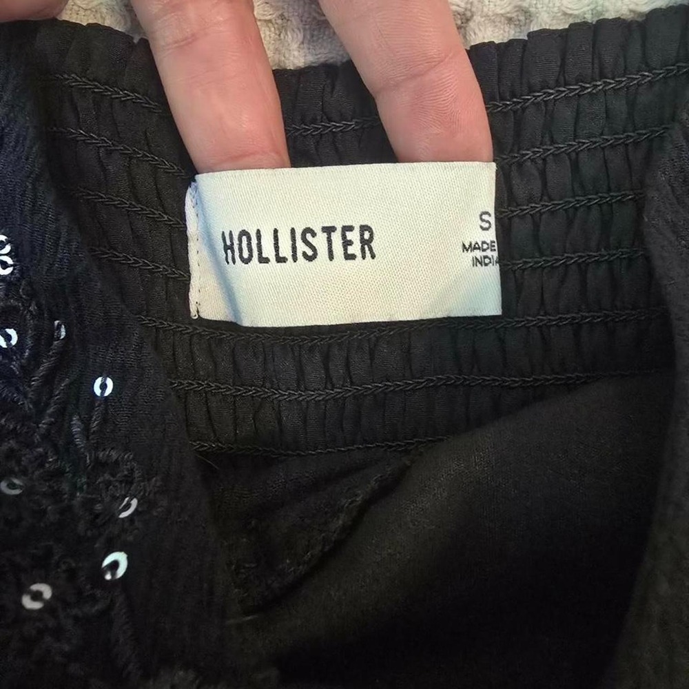 Hollister Y2K Black Sequin Embroidered Camisole Top Open Front Tie - Picture 5 of 8